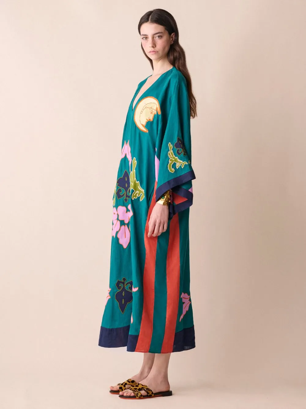 Cinnabar Linen Dress With Embroidered Patches sold by Fashion Clinic product image thumbnail 3