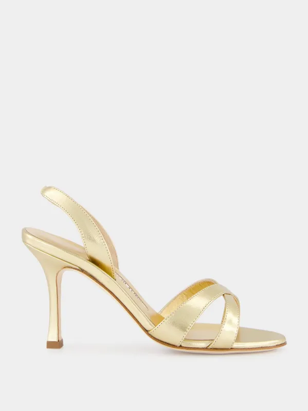 Gold Metallic Leather Slingback 90mm Sandals sold by Fashion Clinic