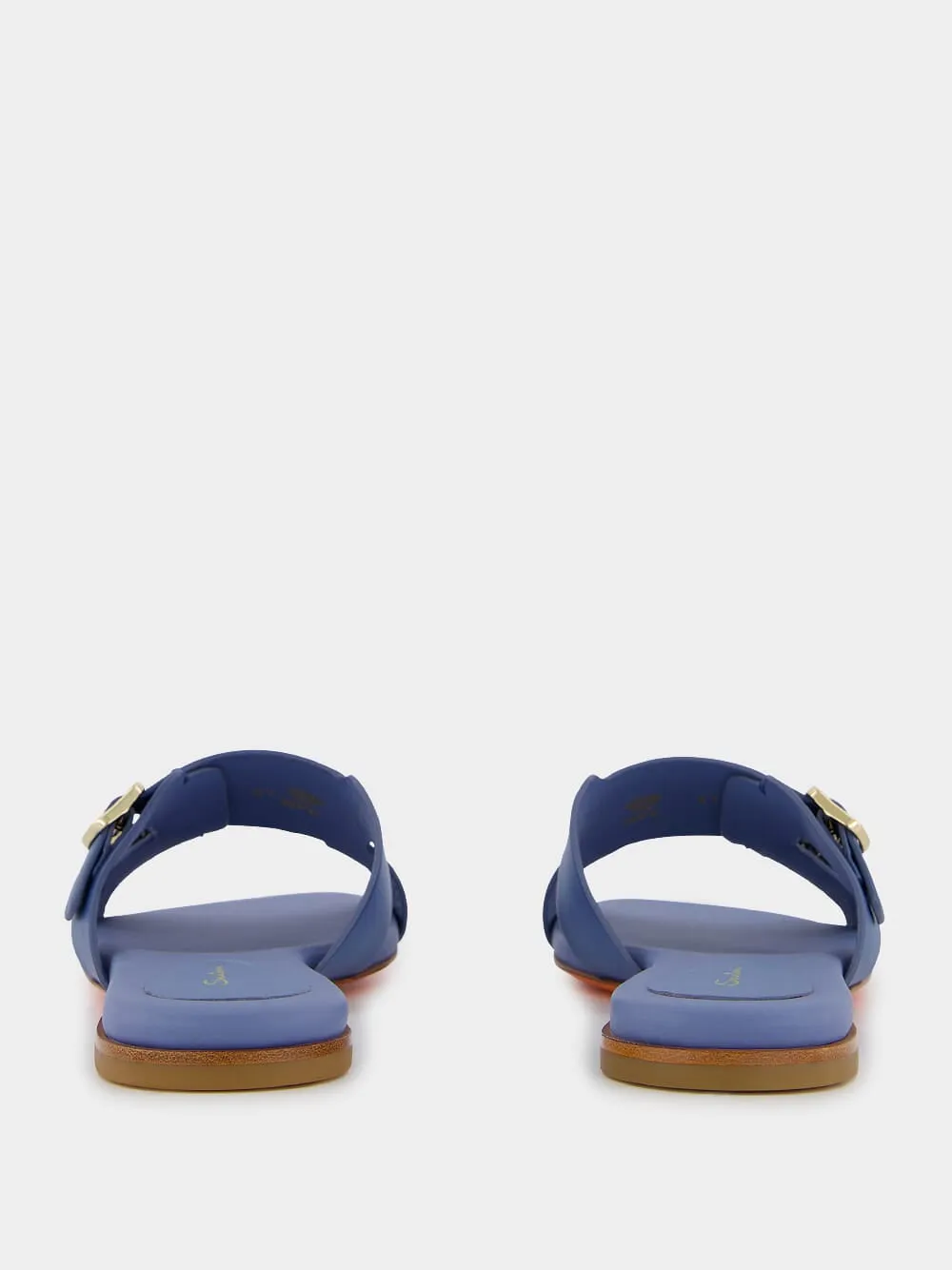 Double-Buckle Blue Leather Slides sold by Fashion Clinic product image thumbnail 5