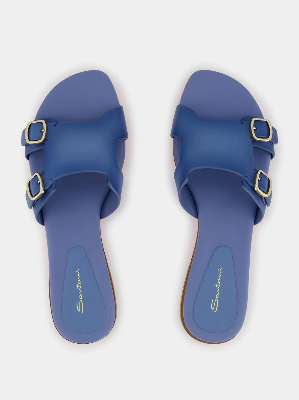 Double-Buckle Blue Leather Slides sold by Fashion Clinic product image thumbnail 4