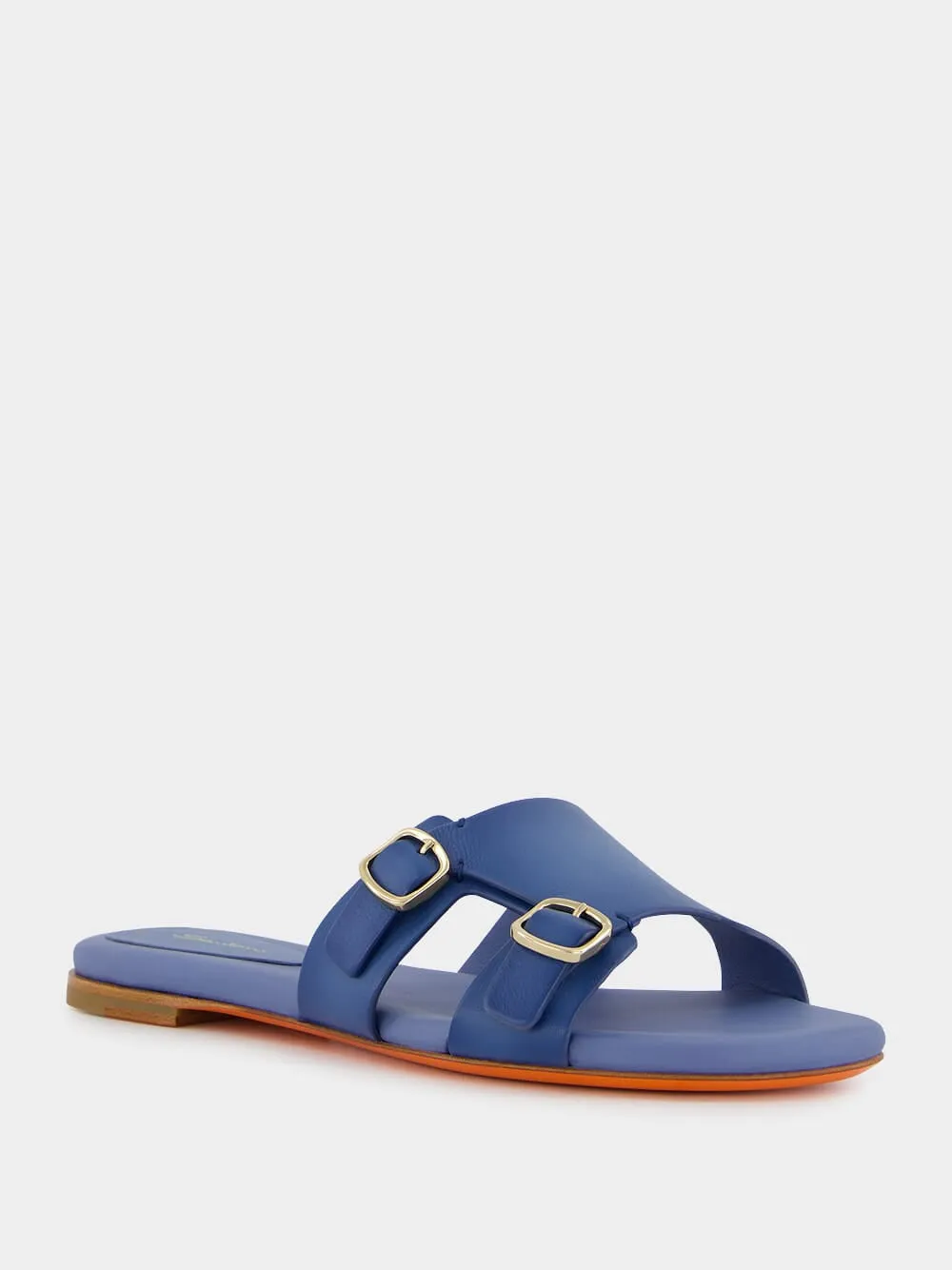 Double-Buckle Blue Leather Slides sold by Fashion Clinic product image thumbnail 2