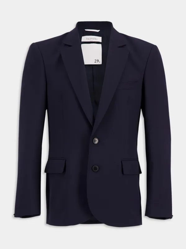 Navy Single-Breasted Wool Blazer sold by Fashion Clinic
