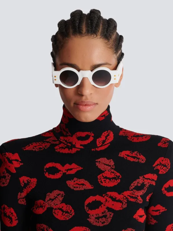 Olivier White Round Sunglasses made by Balmain