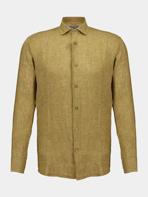 Antonio Khaki Brown Linen Shirt made by Fashion Clinic