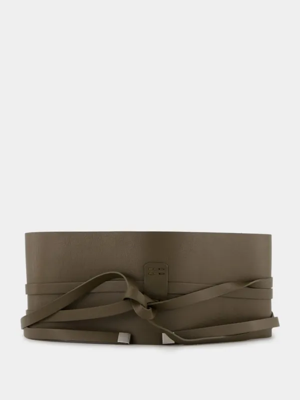 Khaki Leather Wide Belt sold by Fashion Clinic