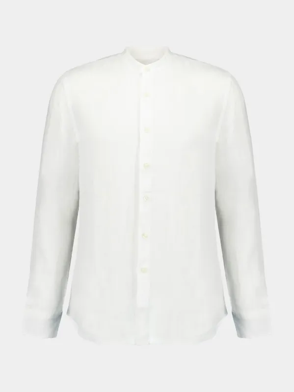 Band-Collar White Linen Shirt sold by Fashion Clinic