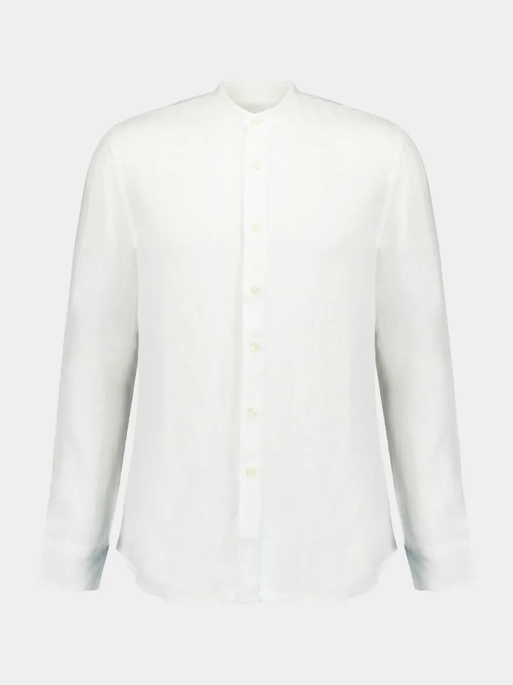 Band-Collar White Linen Shirt sold by Fashion Clinic
