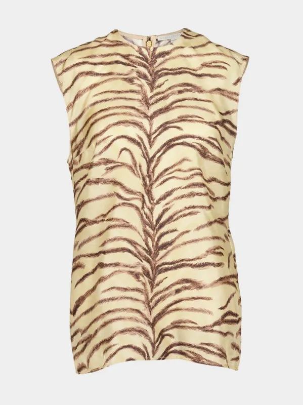 Tiger Print Silk Sleeveless Top sold by Fashion Clinic