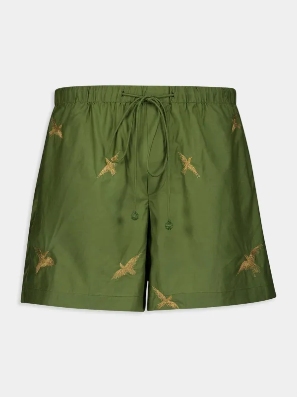 Embroidered Birds Columbus Shorts sold by Fashion Clinic