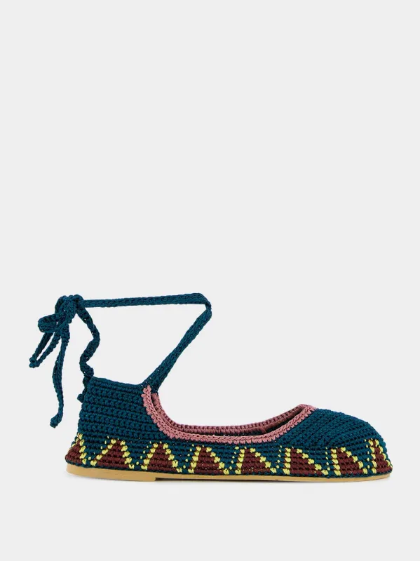 Handmade Seaweed blue Crochet Flat Ballerinas sold by Fashion Clinic