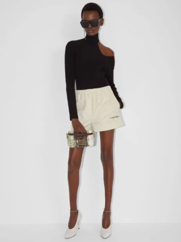 Cream Nylon Logo Shorts sold by Fashion Clinic