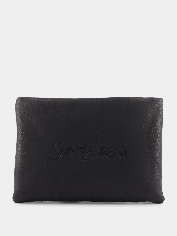 Black Leather Logo Pouch sold by Fashion Clinic