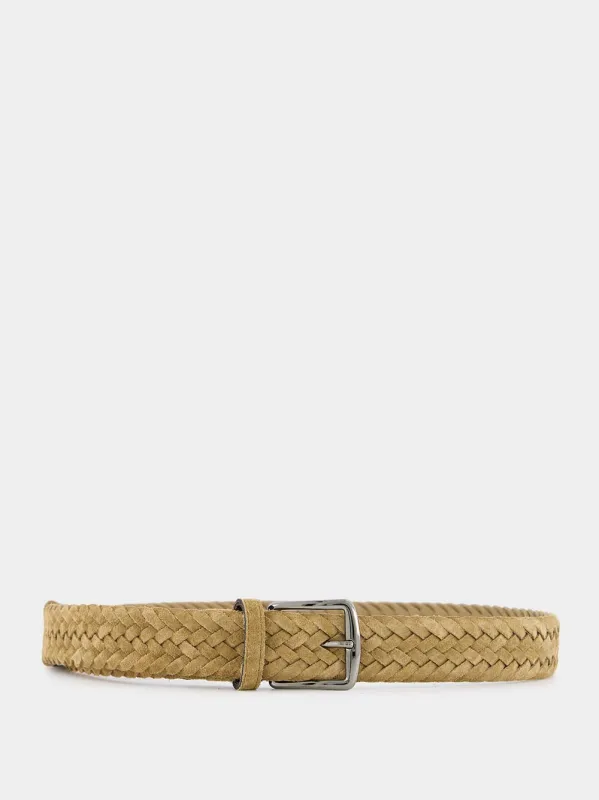 Beige Woven Suede Belt sold by Fashion Clinic