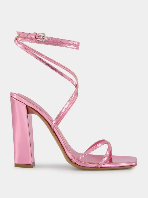 Diana Pink Mirrored Leather 105mm Sandals sold by Fashion Clinic
