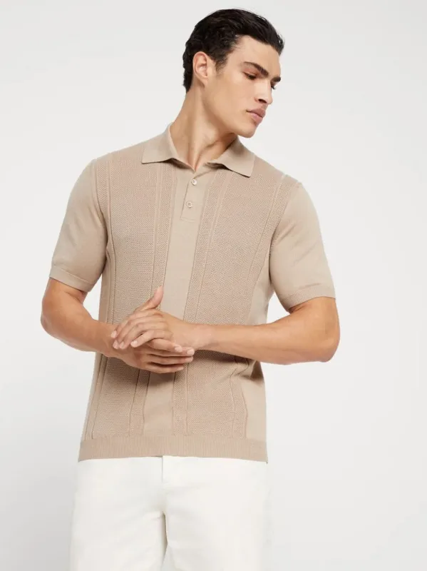 Textured Rib Knit Cotton Polo sold by Fashion Clinic