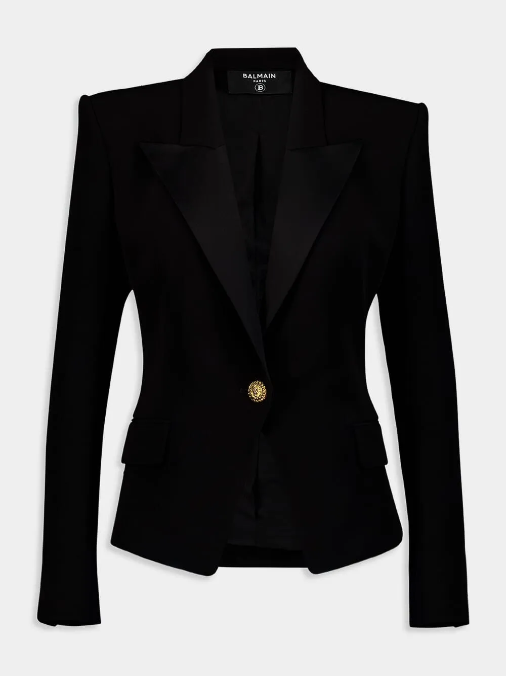 Satin-Lapel Crepe Blazer sold by Fashion Clinic