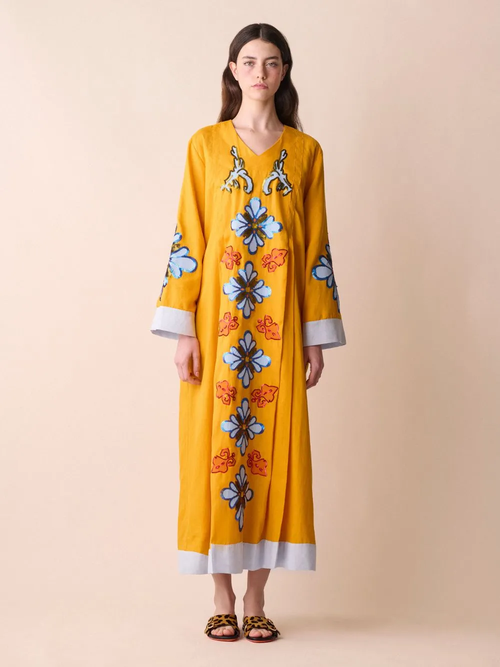 Crystal Linen Embroidered Maxi Dress sold by Fashion Clinic