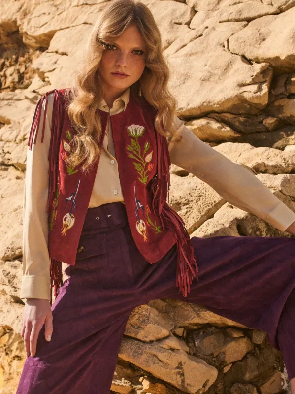 Cassiopeia Embroidered Suede Vest with Fringes sold by Fashion Clinic