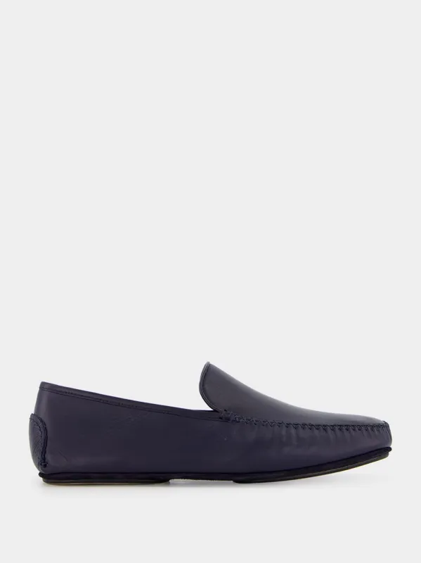 Mayfair Navy Leather Loafers made by Manolo Blahnik