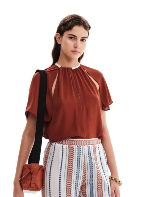 Azure Cape-Effect Blouse sold by Fashion Clinic