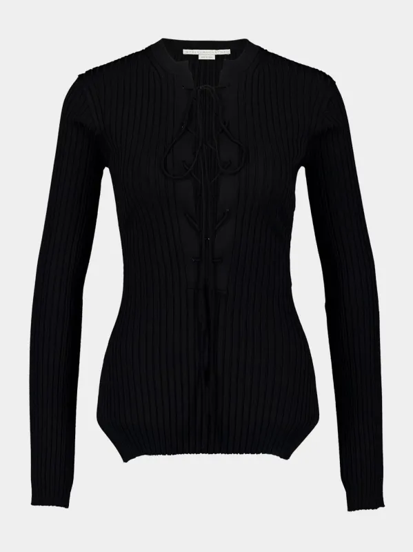 Lace-Up Black Knit Jumper sold by Fashion Clinic