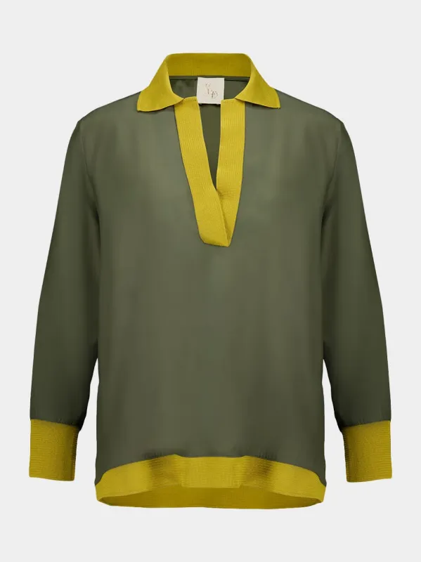 Diane Duffel Bag Silk V-Neck Long-Sleeve Top sold by Fashion Clinic