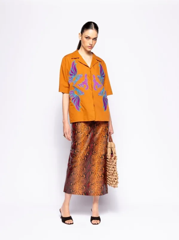 Daisy Caramel Café Embroidered Poplin Shirt sold by Fashion Clinic