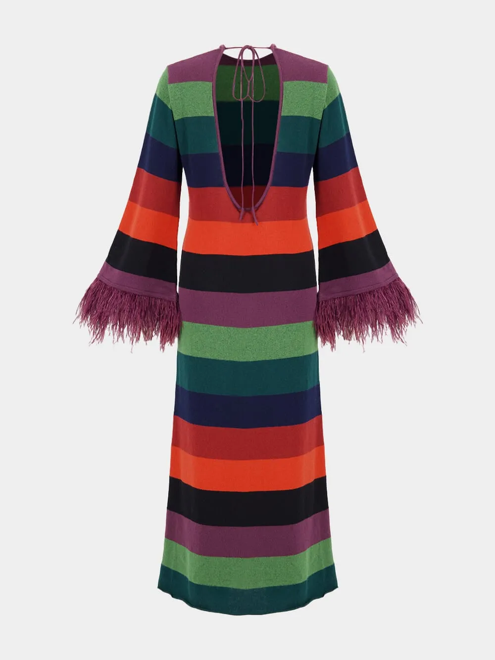 Curie Multicoloured Stripes Knitted Cut-Out Back Dress with Feathers sold by Fashion Clinic product image thumbnail 4