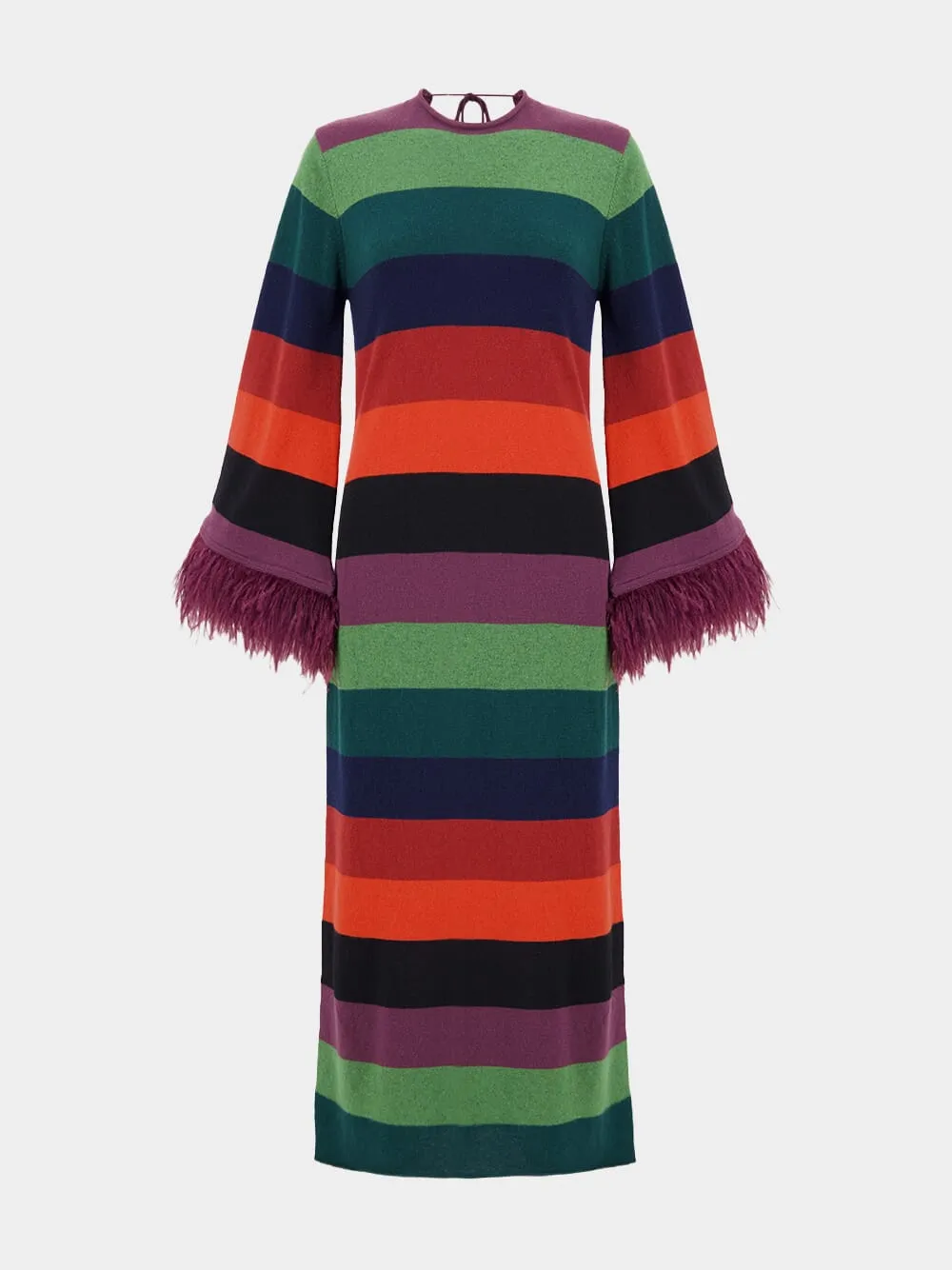 Curie Multicoloured Stripes Knitted Cut-Out Back Dress with Feathers sold by Fashion Clinic product image thumbnail 2