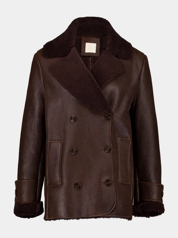 Amelia Coffee Bean Embroidered Shearling Jacket sold by Fashion Clinic