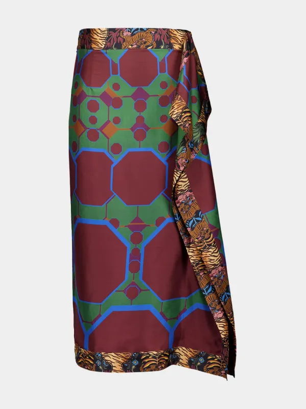 Wisteria Octa Print Wrap Skirt in Double Printed Silk Twill sold by Fashion Clinic