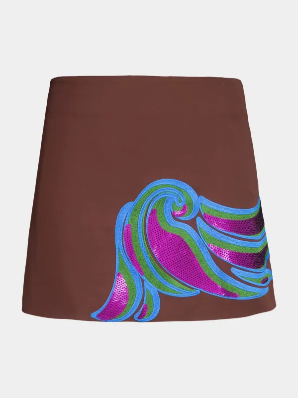 Teresa Coffee Bean Embroidered Mini Skirt sold by Fashion Clinic