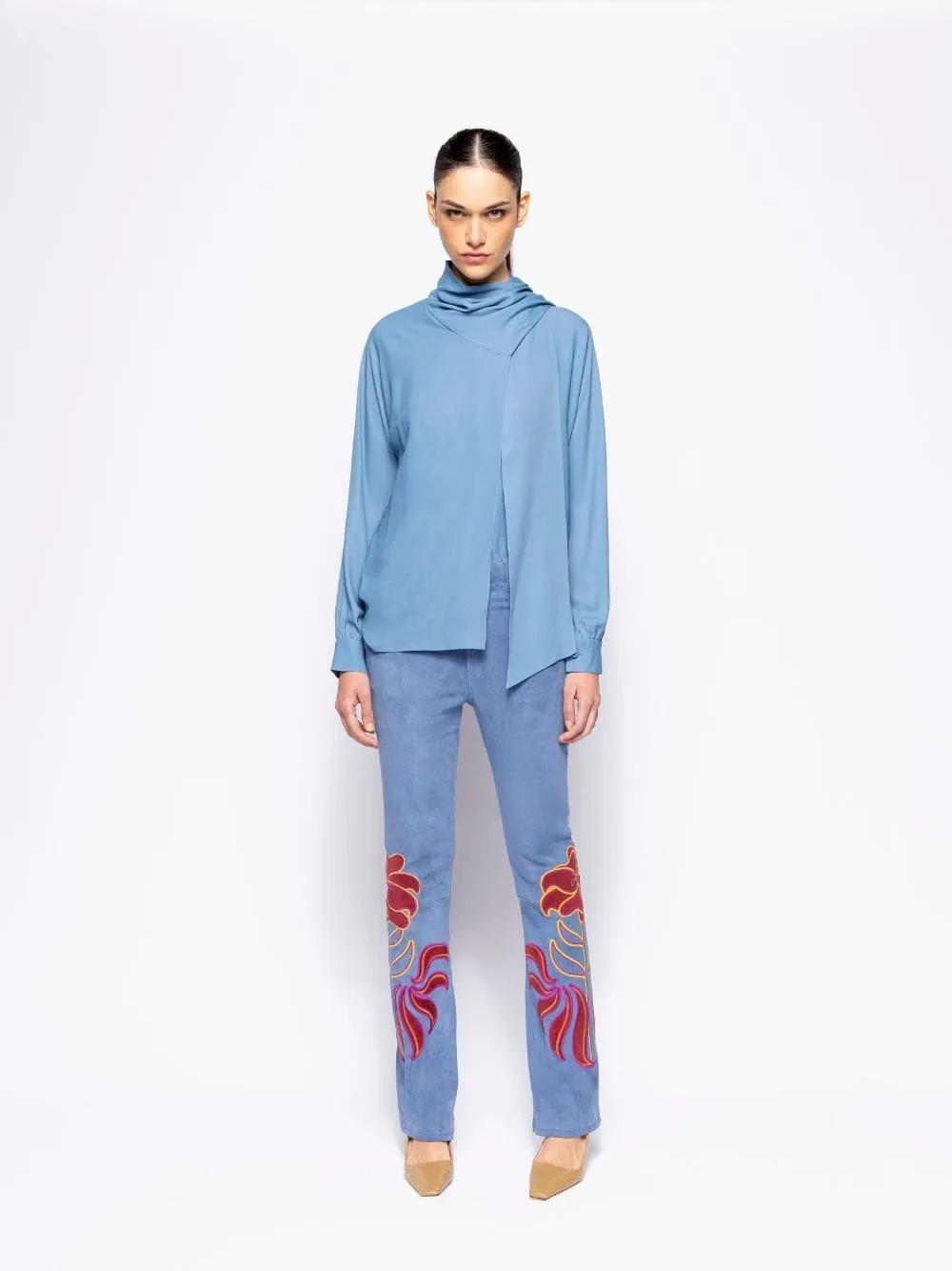 Narcissus Dutch Blue Wrap Top with Collar Tie sold by Fashion Clinic product image thumbnail 2