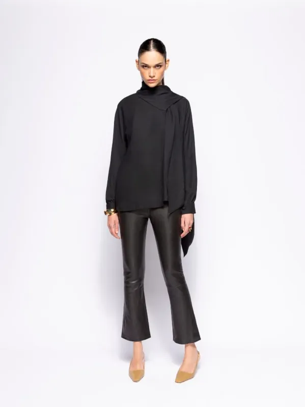 Narcissus Black Wrap Top with Collar Tie made by Fashion Clinic