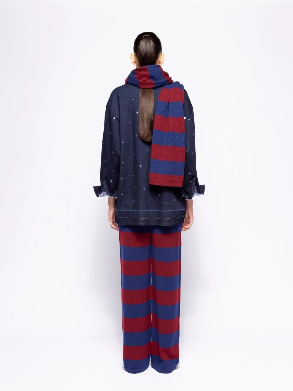 Lucca Cabernet and Blue Stripes Knitted Scarf sold by Fashion Clinic product image thumbnail 4