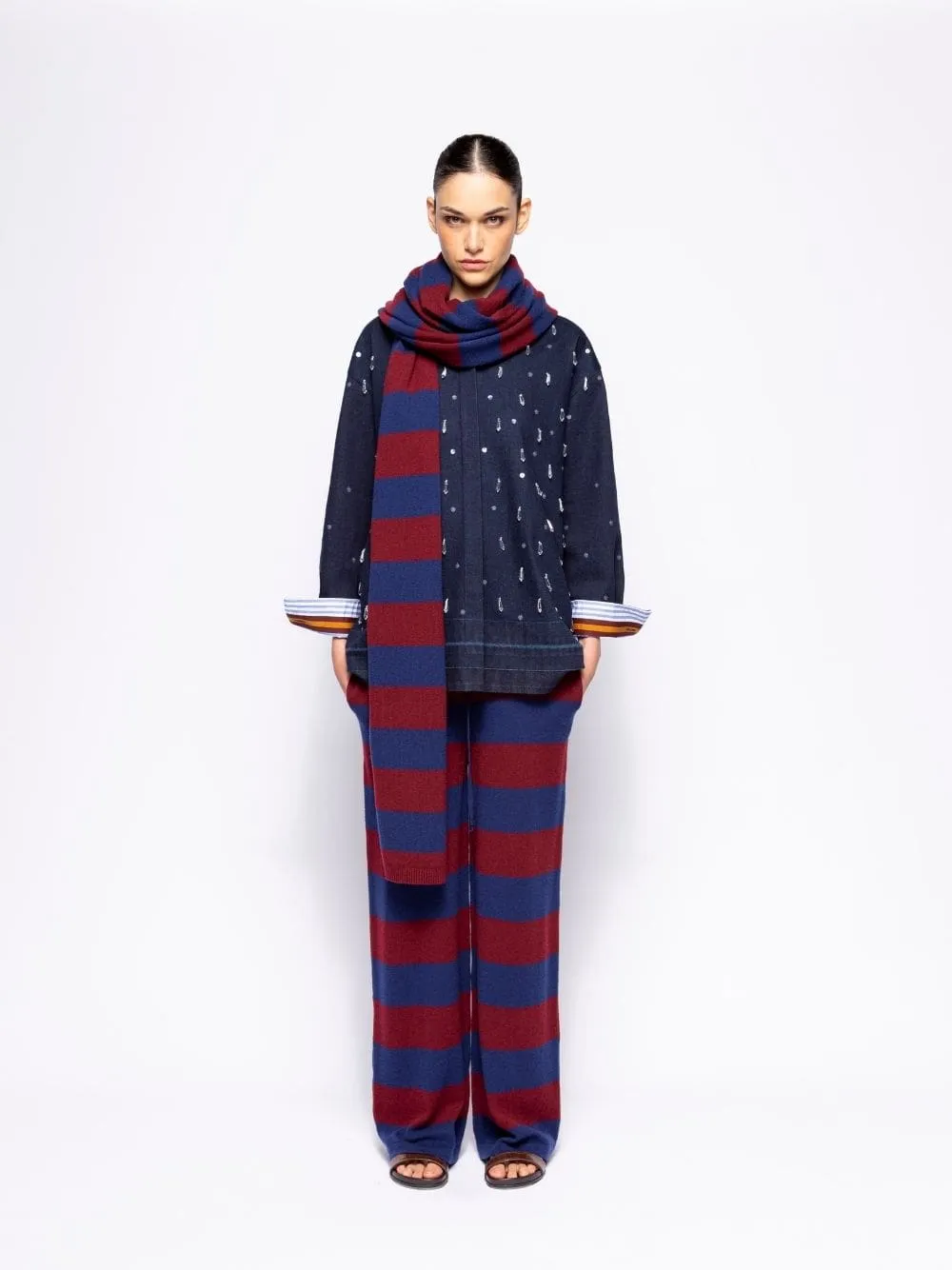 Lucca Cabernet and Blue Stripes Knitted Scarf sold by Fashion Clinic product image thumbnail 2
