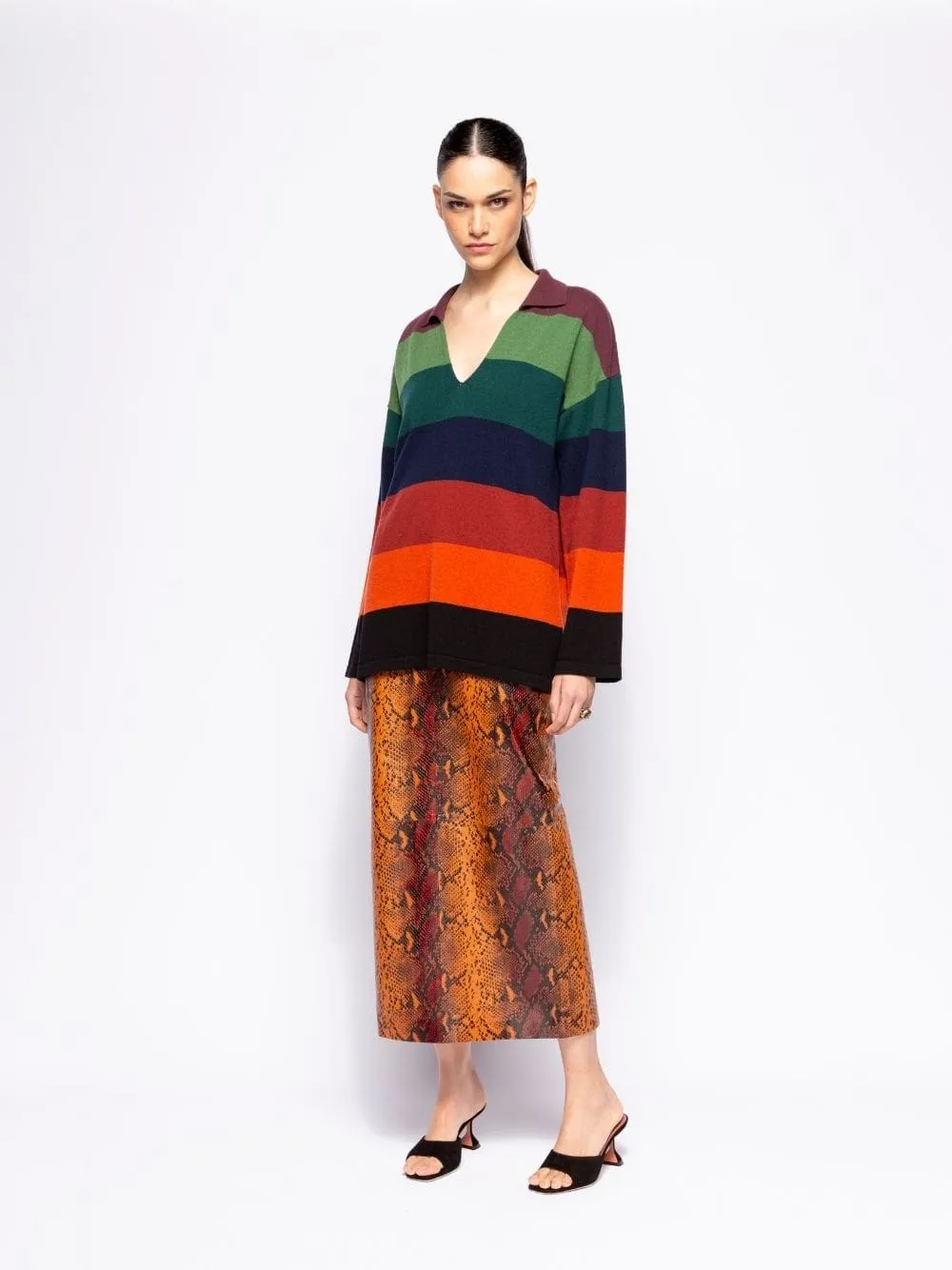 Jane Multicoloured Stripes Knitted V-Neck Top sold by Fashion Clinic