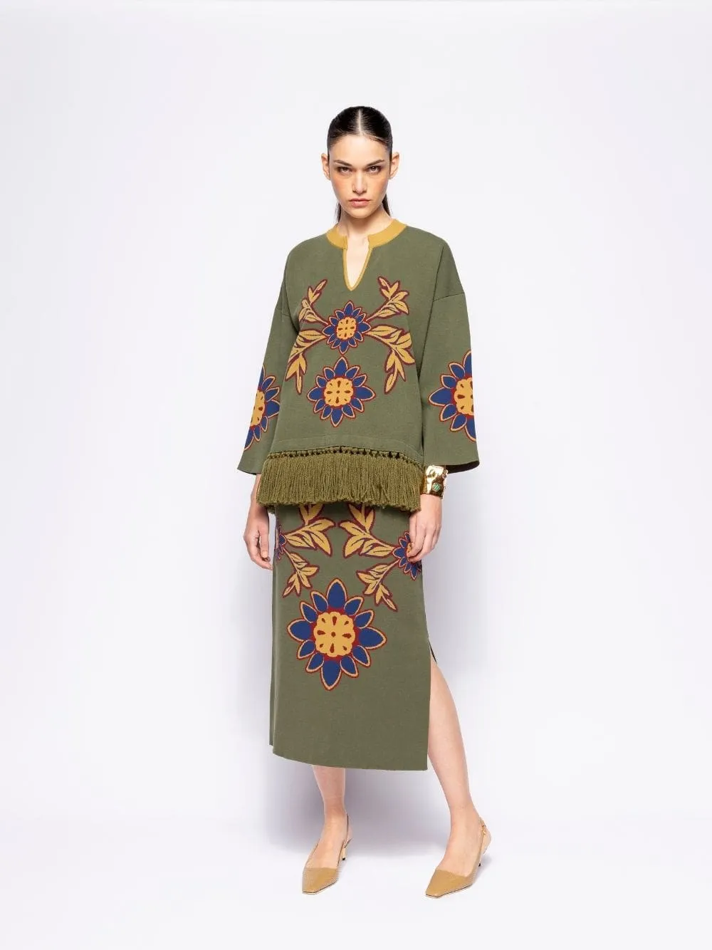 Jade Duffel Bag Jacquard Sweater with Fringes sold by Fashion Clinic product image thumbnail 2