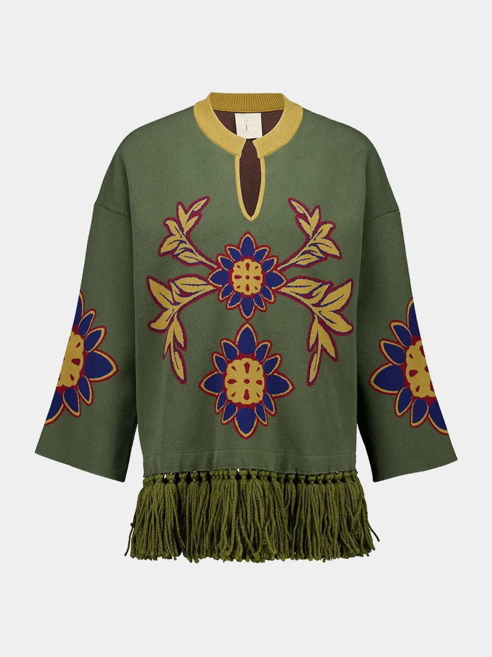 Jade Duffel Bag Jacquard Sweater with Fringes sold by Fashion Clinic