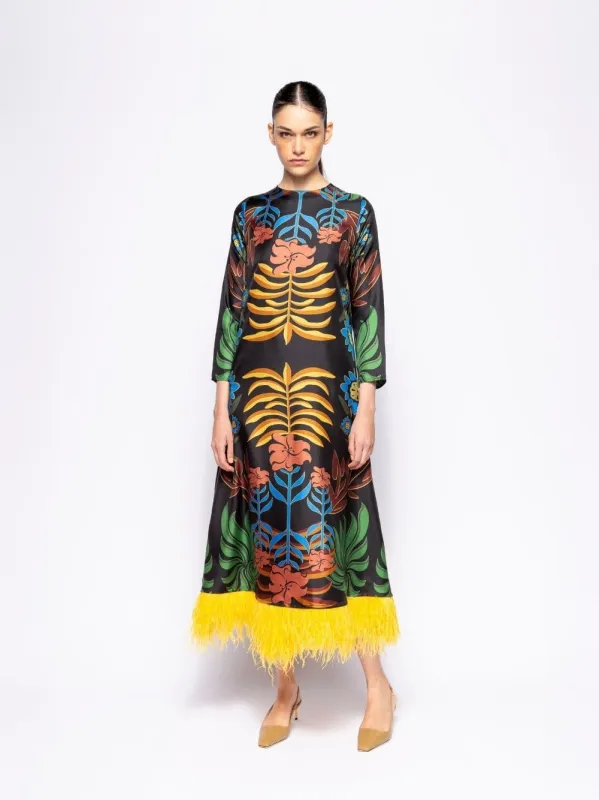 Grayf Visual Garden Print Printed Dress with Feathers sold by Fashion Clinic