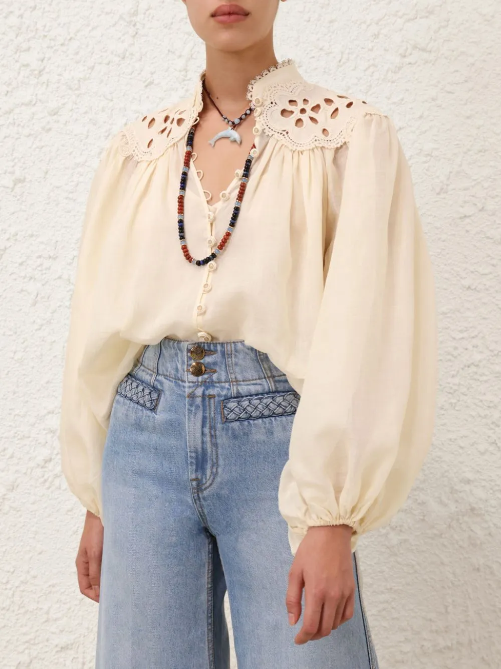Cream Coco Embroidered Ramie Blouse sold by Fashion Clinic product image thumbnail 4