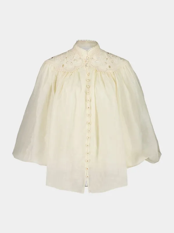 Cream Coco Embroidered Ramie Blouse sold by Fashion Clinic