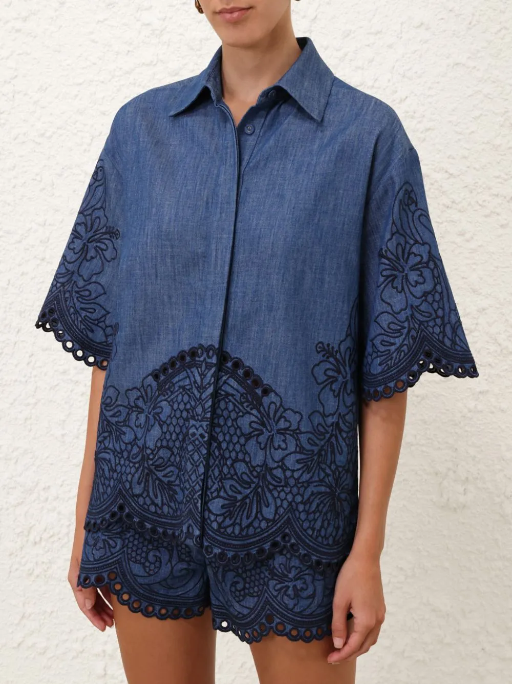 Railway Blue Coco Embroidered Denim Shirt sold by Fashion Clinic product image thumbnail 2