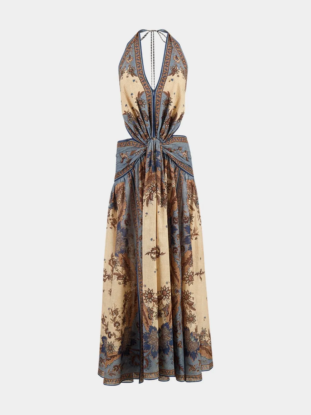 Blue Cream Indienne Floral Ascension Plunge Halter Maxi sold by Fashion Clinic product image thumbnail 2