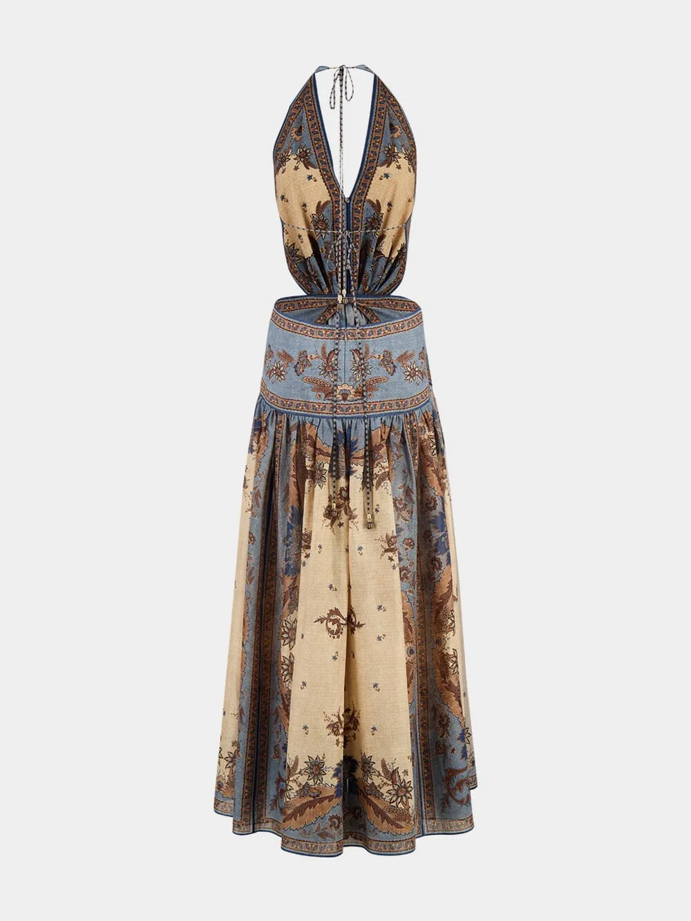 Blue Cream Indienne Floral Ascension Plunge Halter Maxi sold by Fashion Clinic product image thumbnail 4