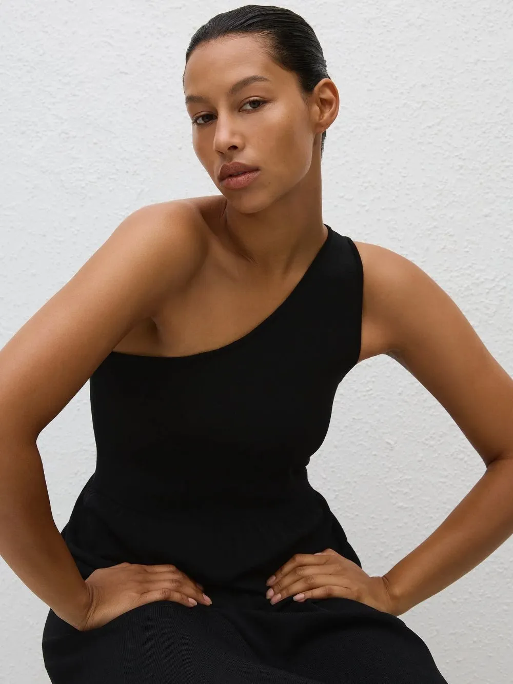 Black Asymmetric Knit Dress sold by Fashion Clinic product image thumbnail 5