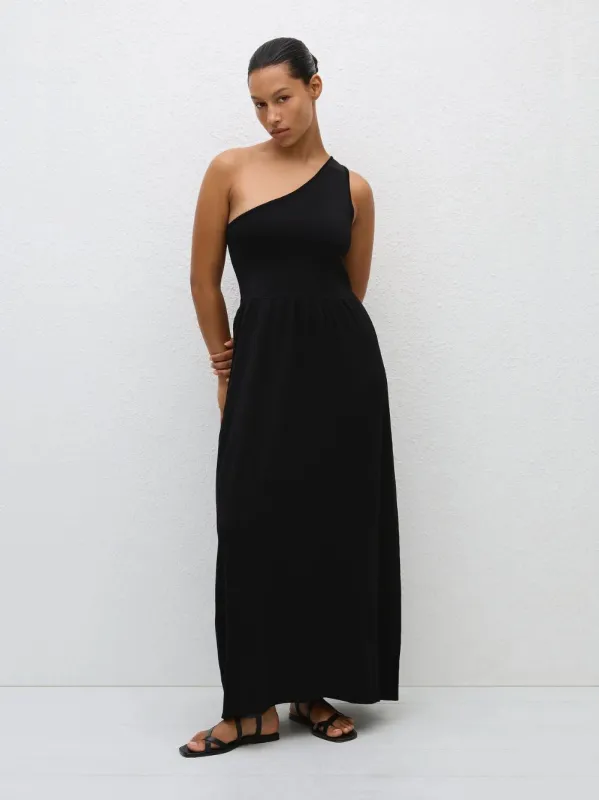 Black Asymmetric Knit Dress made by Matteau