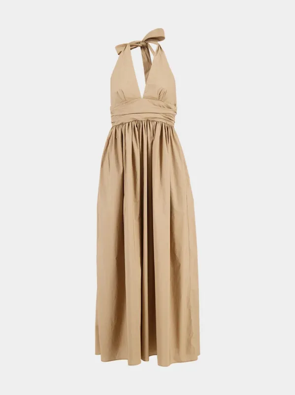 Stone Organic Cotton Plunge Halter Dress sold by Fashion Clinic
