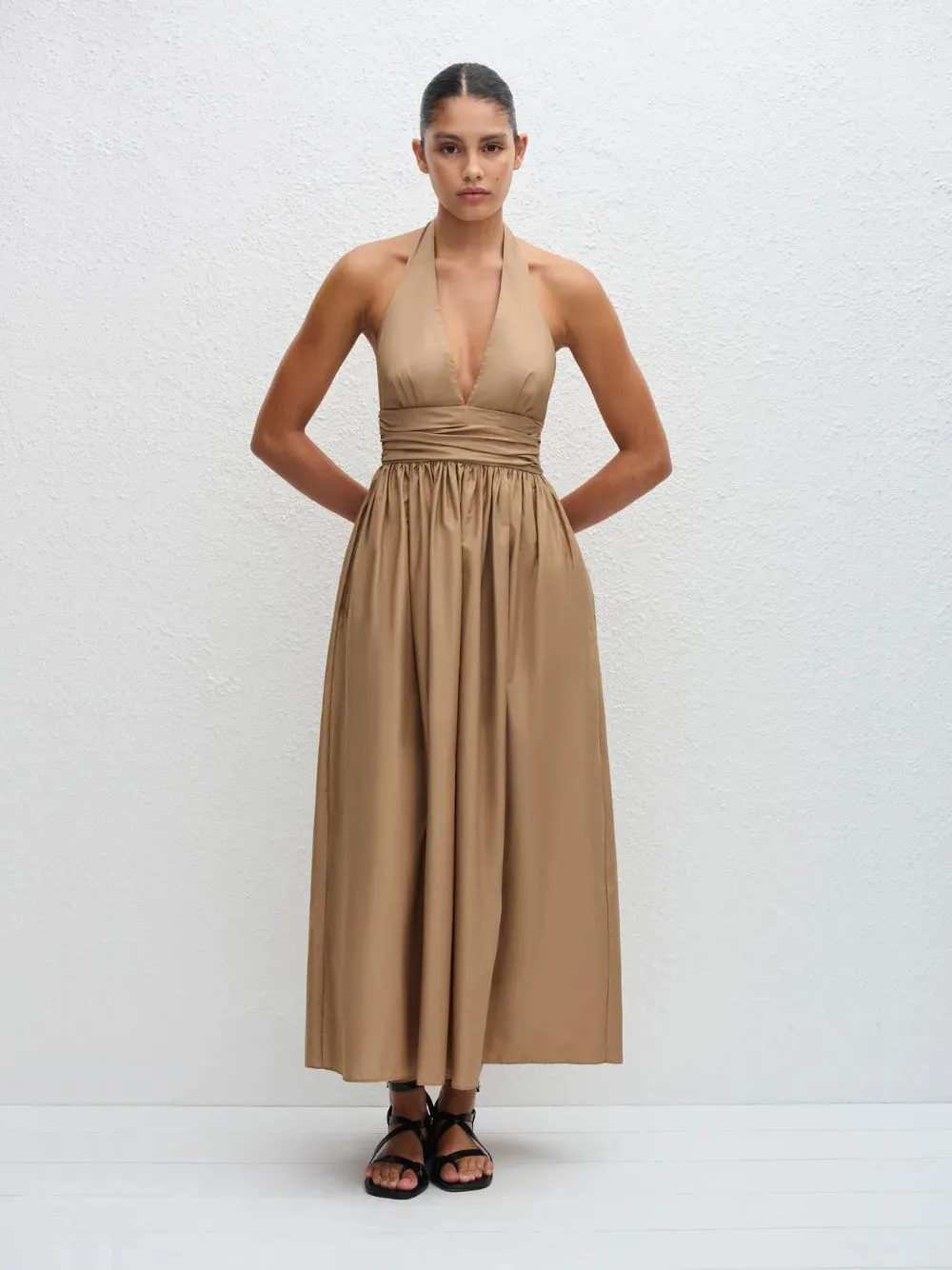 Stone Organic Cotton Plunge Halter Dress sold by Fashion Clinic product image thumbnail 2