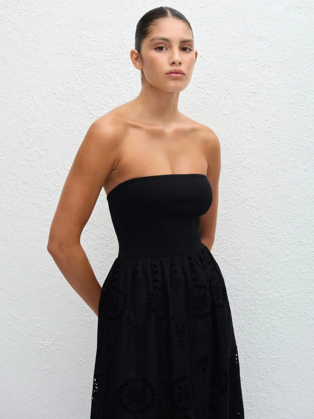Black Strapless Knit and Broderie Dress sold by Fashion Clinic product image thumbnail 5